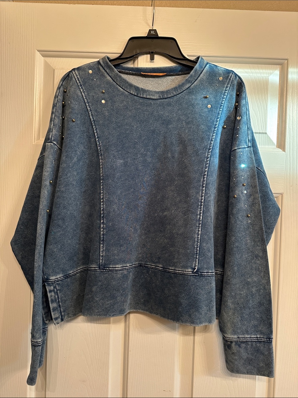 #0001- Belldini Washed Denim Blue Studded Women's Sweatshirt